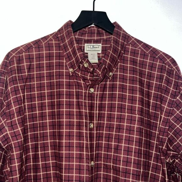 LL Bean Maroon Plaid Cotton Flannel Shirt-L - Picture 2 of 8